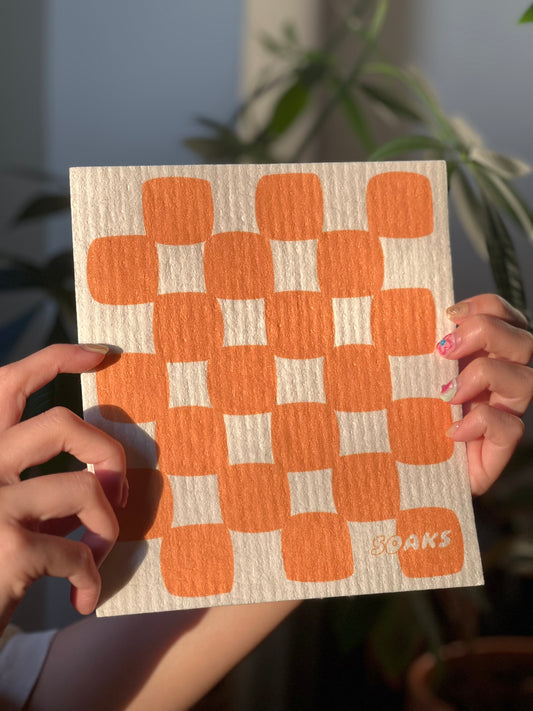 Orange Checkerboard Swedish Dishcloths - 3 Pack